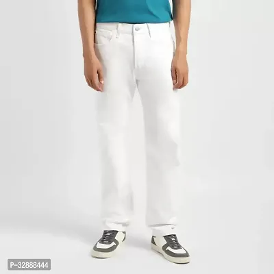 Stylish White Denim Mid-Rise Jeans For Men