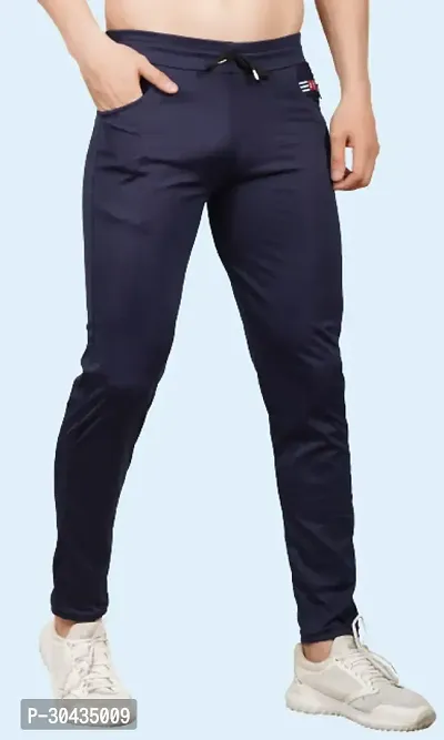 Stylish Blue Polyester Spandex Solid Track Pant For Men-thumb0