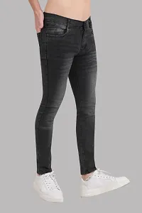 Classic Dark Grey Cotton Blend Solid Jeans For Men-thumb1