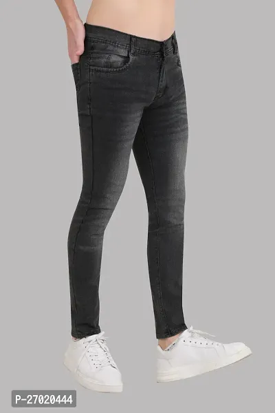 Classic Dark Grey Cotton Blend Solid Jeans For Men-thumb2