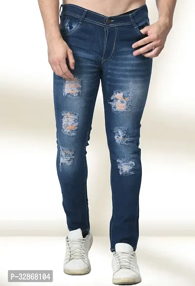 Stylish Denim Blue Solid Mid-Rise Jeans For Men-thumb0