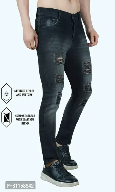 Stylish Grey Cotton Blend Mid-Rise Jeans For Men