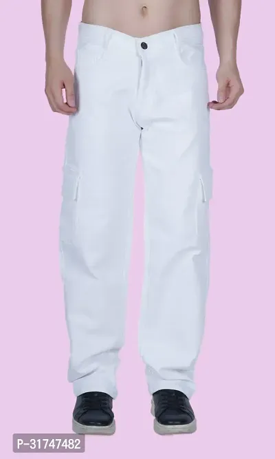 Elegant White Denim Solid Jeans For Men-thumb0