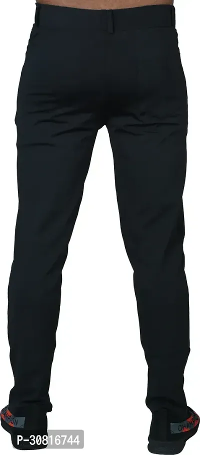 Linaria Stylish Black Lycra Blend Solid Regular Fit Trouser For Men-thumb2