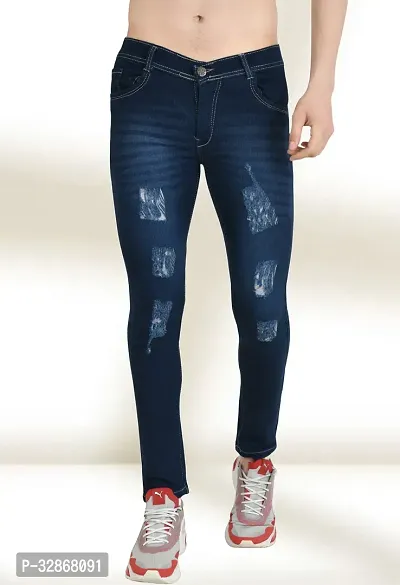 Stylish Denim Blue Solid Mid-Rise Jeans For Men-thumb0