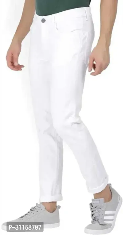 Stylish White Cotton Blend Mid-Rise Jeans For Men-thumb2