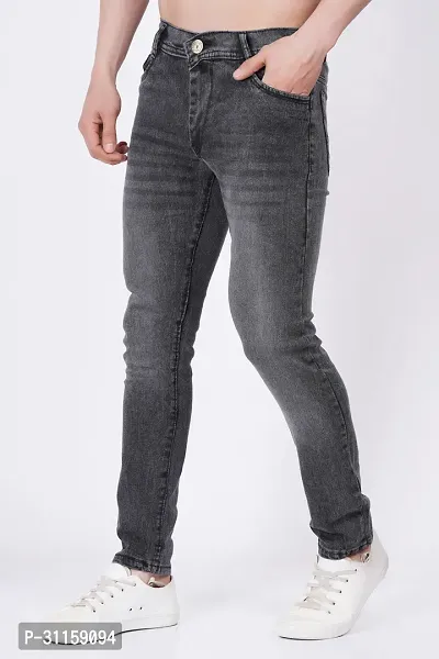 Stylish Grey Cotton Blend Mid-Rise Jeans For Men