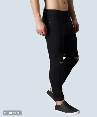 Stylish Black Denim Distress Mid-Rise Jeans For Men-thumb3