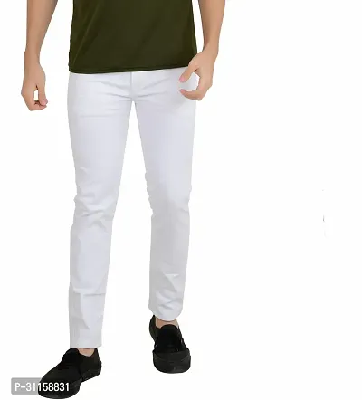 Stylish White Cotton Blend Mid-Rise Jeans For Men