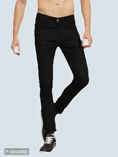 Elegant Black Denim Solid Jeans For Men And Boys-thumb0