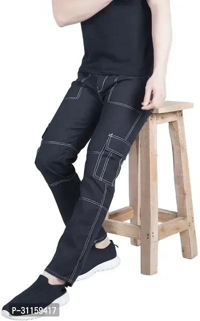 Stylish Black Cotton Blend Mid-Rise Jeans For Men