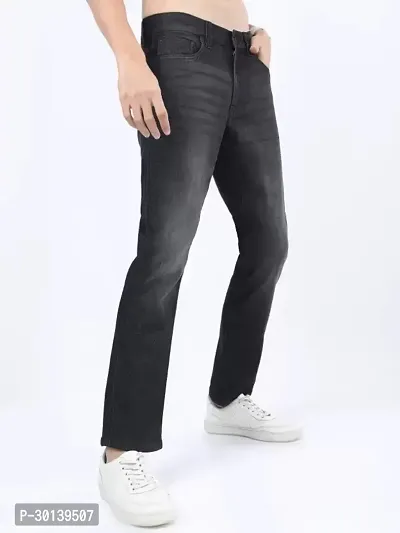 Stylish Black Denim Faded Mid-Rise Jeans For Men-thumb0