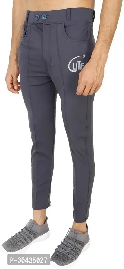 Stylish Grey Polyester Spandex Solid Track Pant For Men