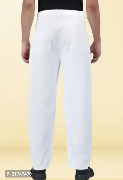 Elegant White Denim Solid Jeans For Men-thumb2