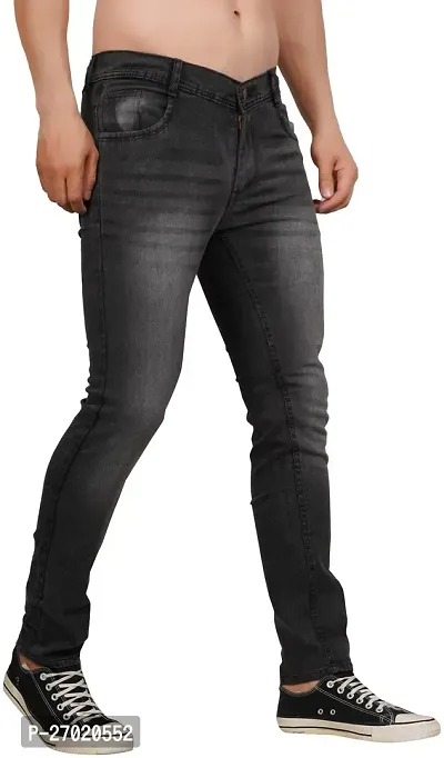 Classic Dark Grey Cotton Blend Solid Jeans For Men-thumb0