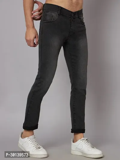 Stylish Black Denim Faded Mid-Rise Jeans For Men-thumb2