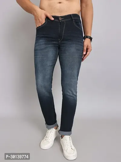 Stylish Blue Denim Faded Mid-Rise Jeans For Men-thumb0