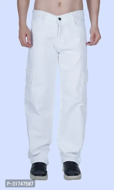 Elegant White Denim Solid Jeans For Men-thumb0