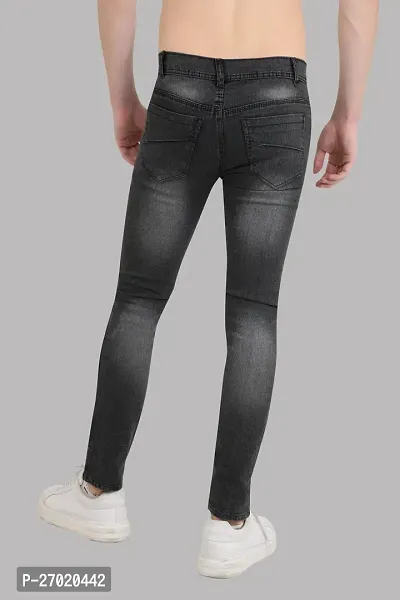 Classic Dark Grey Cotton Blend Solid Jeans For Men-thumb2