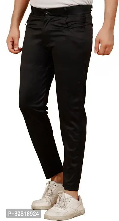 Linaria Stylish Black Lycra Blend Solid Regular Fit Trouser For Men-thumb3