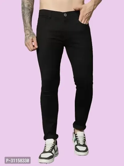 Stylish Black Denim Mid-Rise Jeans For Men-thumb0