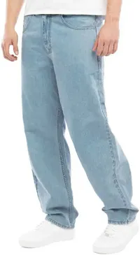 Elegant Light Blue Denim Solid Jeans For Men-thumb1