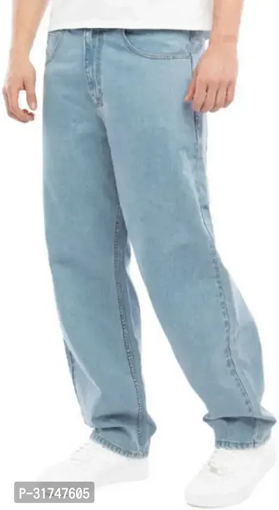 Elegant Light Blue Denim Solid Jeans For Men-thumb2