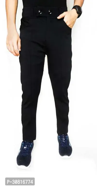 Linaria Stylish Black Polyester Solid Regular Fit Trouser For Men-thumb0