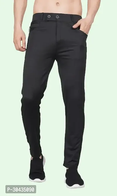 Stylish Black Polyester Spandex Solid Track Pant For Men-thumb0