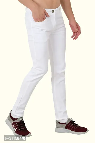 Stylish White Cotton Blend Mid-Rise Jeans For Men-thumb3