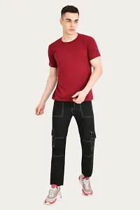 Stylish Cotton Blend Black Solid Mid Rise Jeans For Men-thumb2