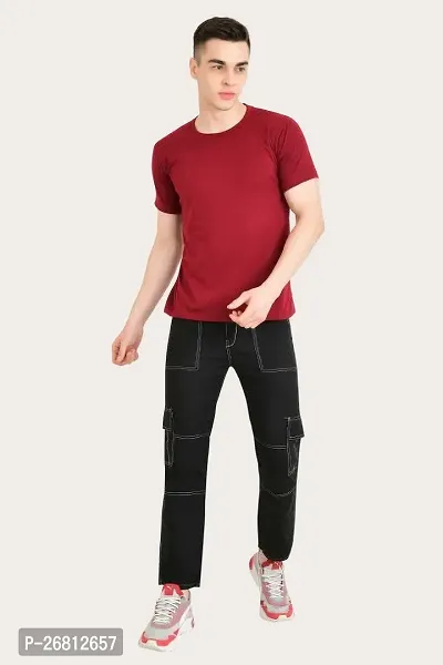 Stylish Cotton Blend Black Solid Mid Rise Jeans For Men-thumb3