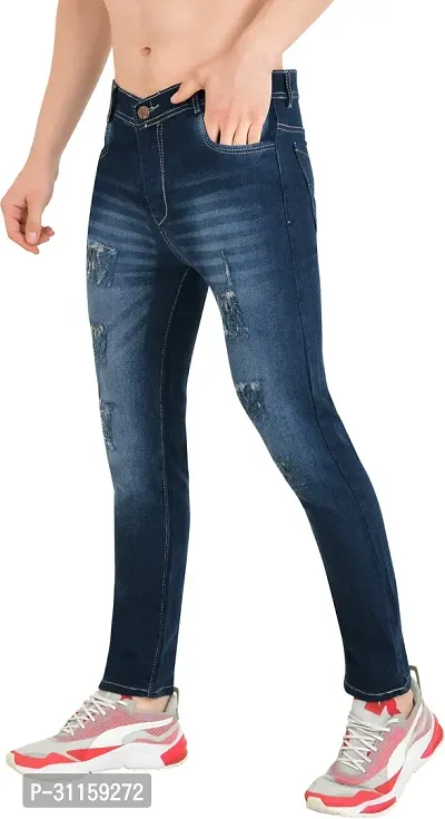 Stylish Dark Blue Cotton Blend Mid-Rise Jeans For Men