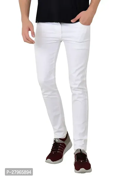 Stylish White Cotton Blend Solid Mid-Rise Jeans For Men-thumb0