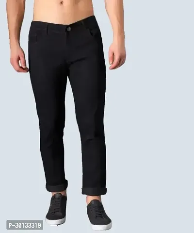 Stylish Black Denim Solid Mid-Rise Jeans For Men-thumb0