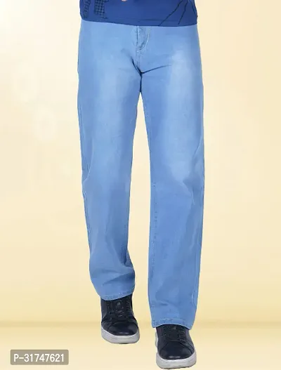 Elegant Light Blue Denim Solid Jeans For Men-thumb0