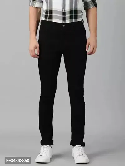 Elegant Black Denim Solid Jeans For Men And Boys-thumb0