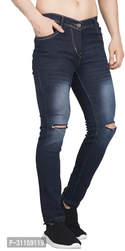 Stylish Blue Cotton Blend Mid-Rise Jeans For Men