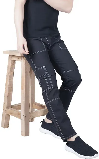 Stylish Black Cotton Blend Mid-Rise Jeans For Men