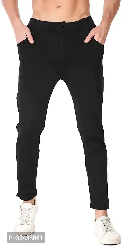 Stylish Black Polyester Spandex Solid Track Pant For Men