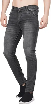 Classic Dark Grey Cotton Blend Solid Jeans For Men-thumb2