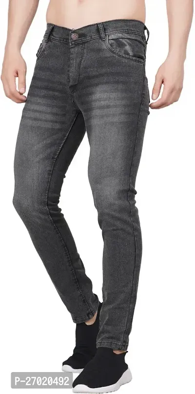 Classic Dark Grey Cotton Blend Solid Jeans For Men-thumb3