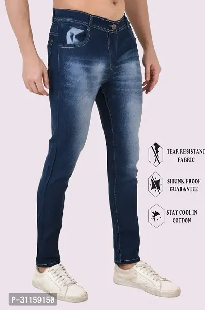 Stylish Blue Cotton Blend Mid-Rise Jeans For Men-thumb0