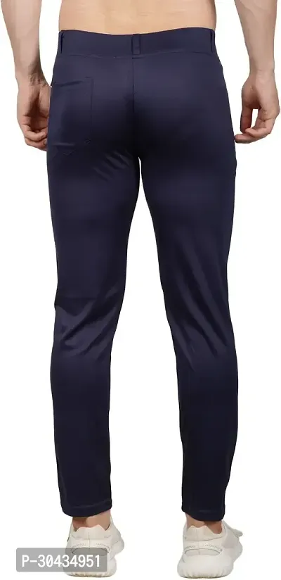 Stylish Blue Polyester Spandex Solid Track Pant For Men-thumb2