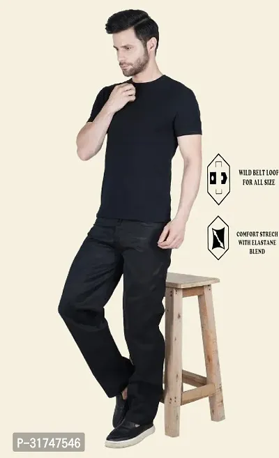 Elegant Black Cotton Blend Solid Jeans For Men-thumb3