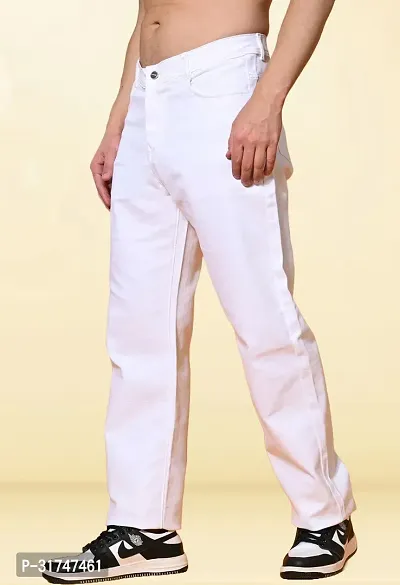 Elegant White Denim Solid Jeans For Men-thumb0