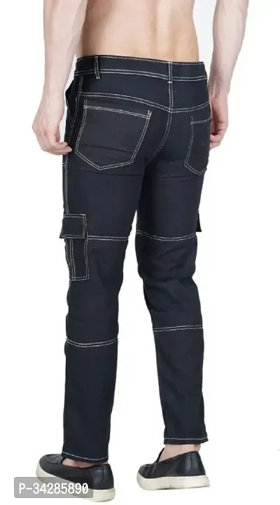 Stylish Black Denim Solid Mid-Rise Jeans For Men-thumb2