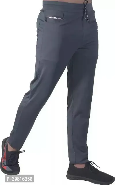 Stylish Grey Lycra Blend Regular Track Pants for Men-thumb0