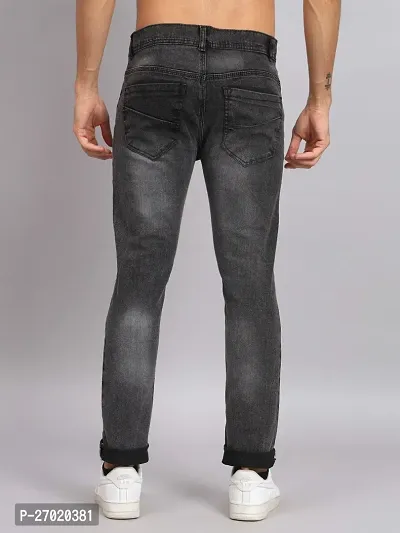 Classic Dark Grey Cotton Blend Solid Jeans For Men-thumb4