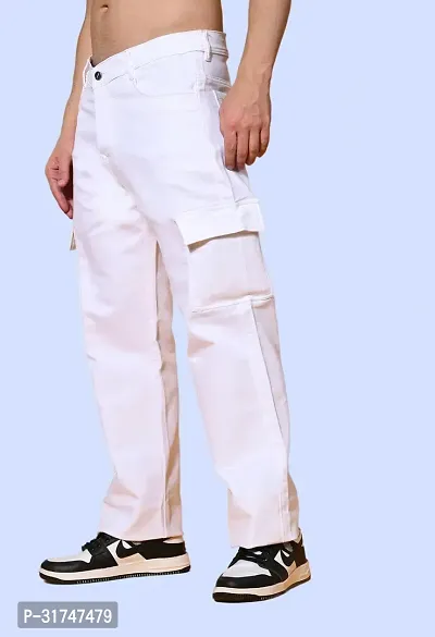 Elegant White Denim Solid Jeans For Men-thumb0